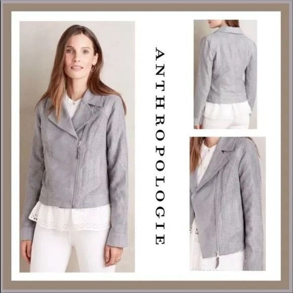 Anthropologie Gray Long Sleeve Open Cropped Stretch Moto Jacket Size Medium